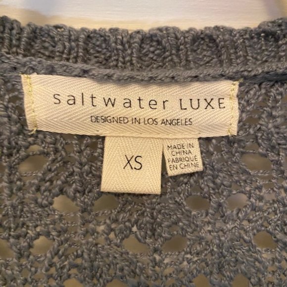 Saltwater Luxe Boxy Cable Knit Cardigan in Grey Blue - Picture 3 of 7
